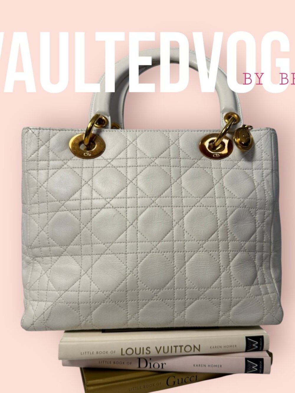 Christian Dior Lady Dior Large Cannage White Leather Tote Gold Hardware Bag